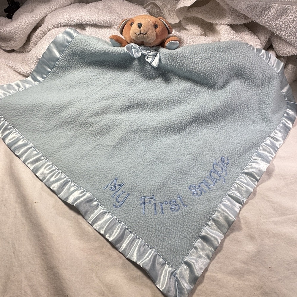 Snuggie Toy "My First Snuggie" Bear Lovey Security Blanket Blue Fleece Satin 18"